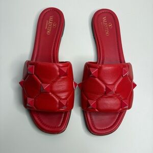 Valentino Garavani Roman Stud Red Leather Slide Sandal size 9.5